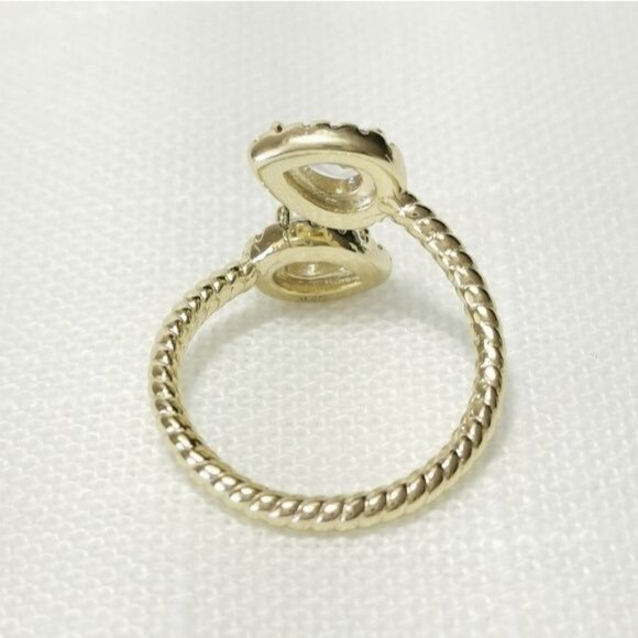 14K Gold Pear Cut CZ Teardrop Ring Toi et Moi Size 6 - Picture 3 of 7